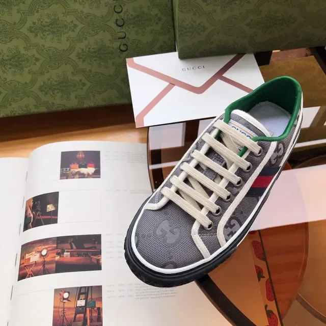 Gucci Screener Gray Green GG Monogram Mesh Upper Web Stripe Accent Lifestyle Sneakers 3