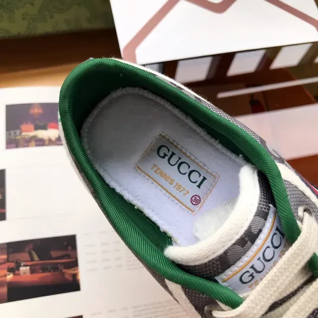 Gucci Screener Gray Green GG Monogram Mesh Upper Web Stripe Accent Lifestyle Sneakers 4
