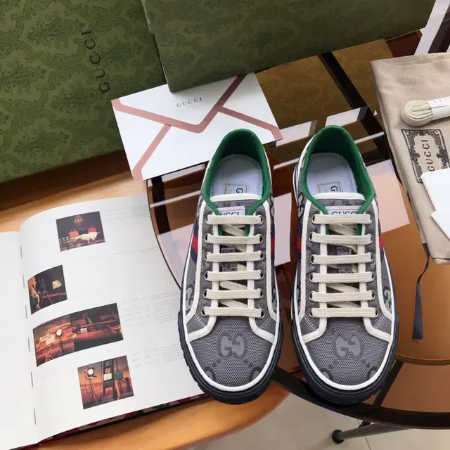Gucci Screener Gray Green GG Monogram Mesh Upper Web Stripe Accent Lifestyle Sneakers 5