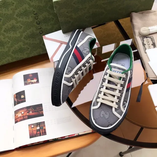 Gucci Screener Gray Green GG Monogram Mesh Upper Web Stripe Accent Lifestyle Sneakers 6