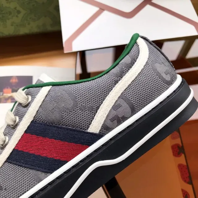 Gucci Screener Gray Green GG Monogram Mesh Upper Web Stripe Accent Lifestyle Sneakers 7