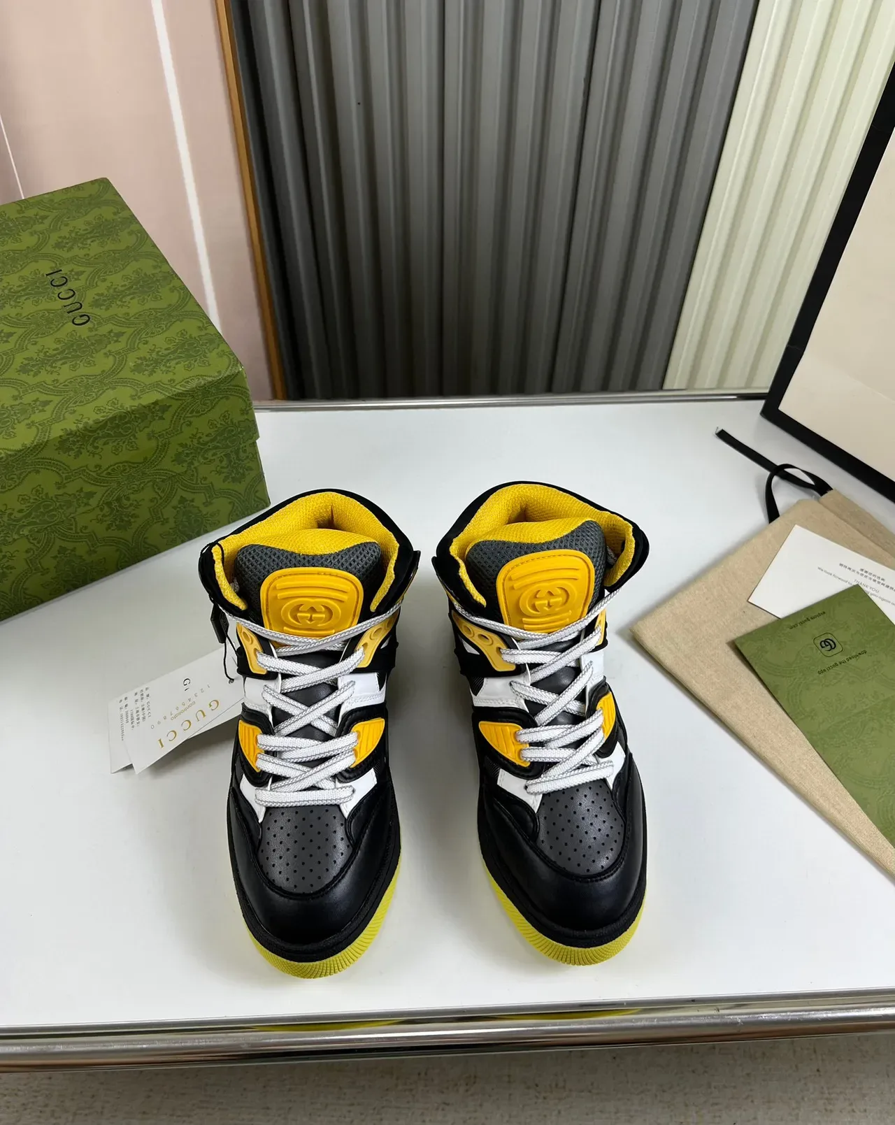 Gucci Screener High-Top Noir Jaune Blanc Chaussures Lifestyle 9