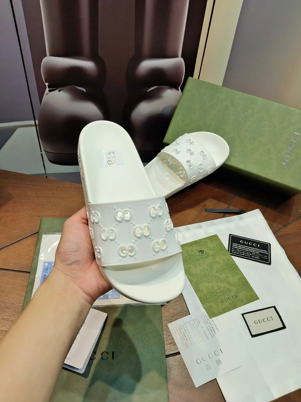 Gucci Screener Interlocking G Motif White Slippers 6