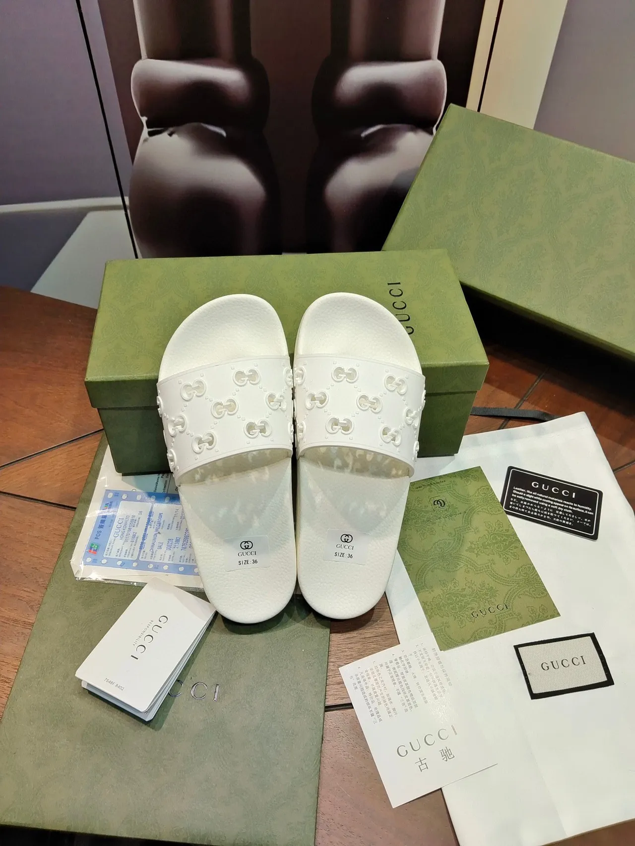 Gucci Screener Interlocking G Motif White Slippers 7