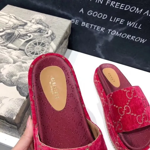 Gucci Screener Red Velvet Interlocking G Monogram Slippers 2