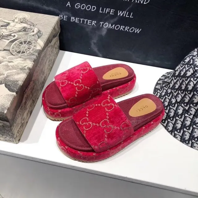 Gucci Screener Red Velvet Interlocking G Monogram Slippers 3