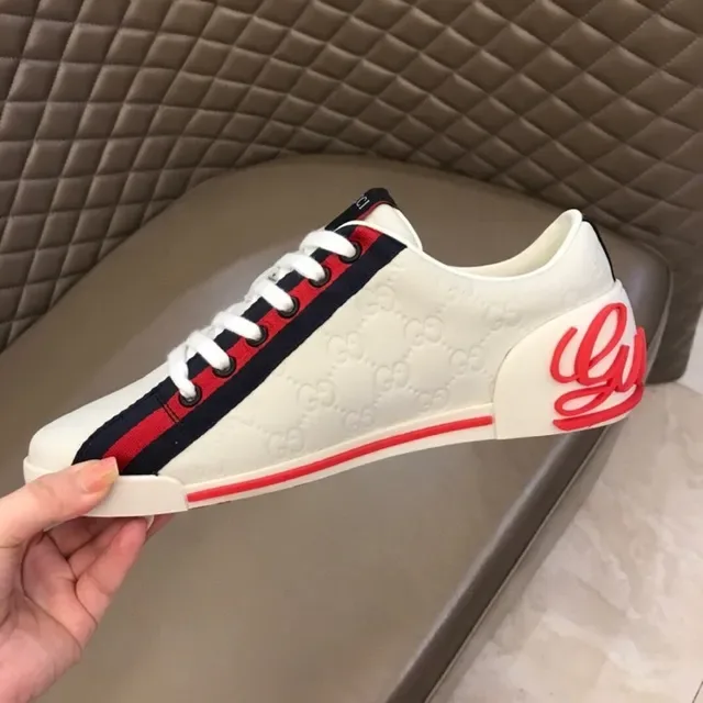 Gucci Screener White Red Navy Web Stripe Lifestyle Sneakers 8