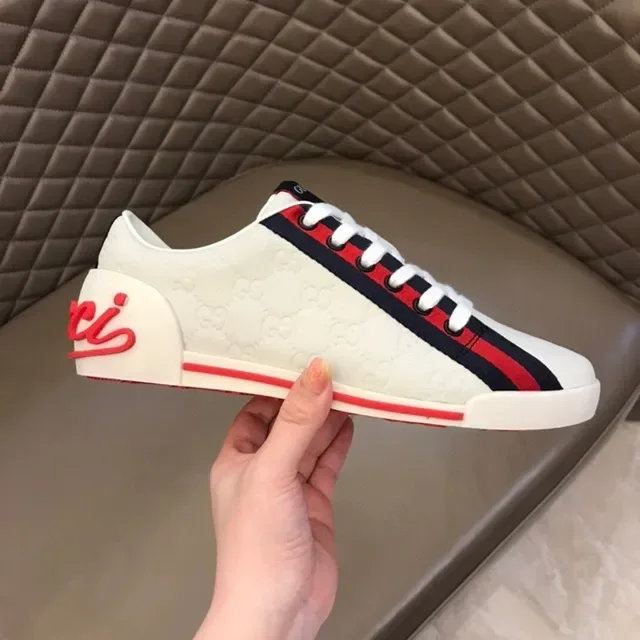 Gucci Screener White Red Navy Web Stripe Lifestyle Sneakers 9