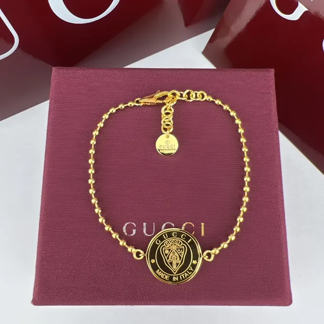 Gucci قلادة سلاسل كرات فضية سوداء مدالية دائرية 3