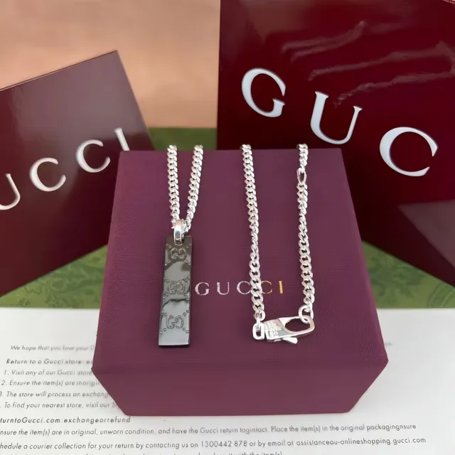 Gucci Silver Black Curb Chain Plaque Bracelet 5