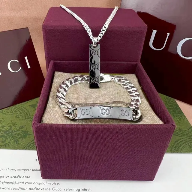 Gucci Silver Black Curb Chain Plaque Bracelet 8