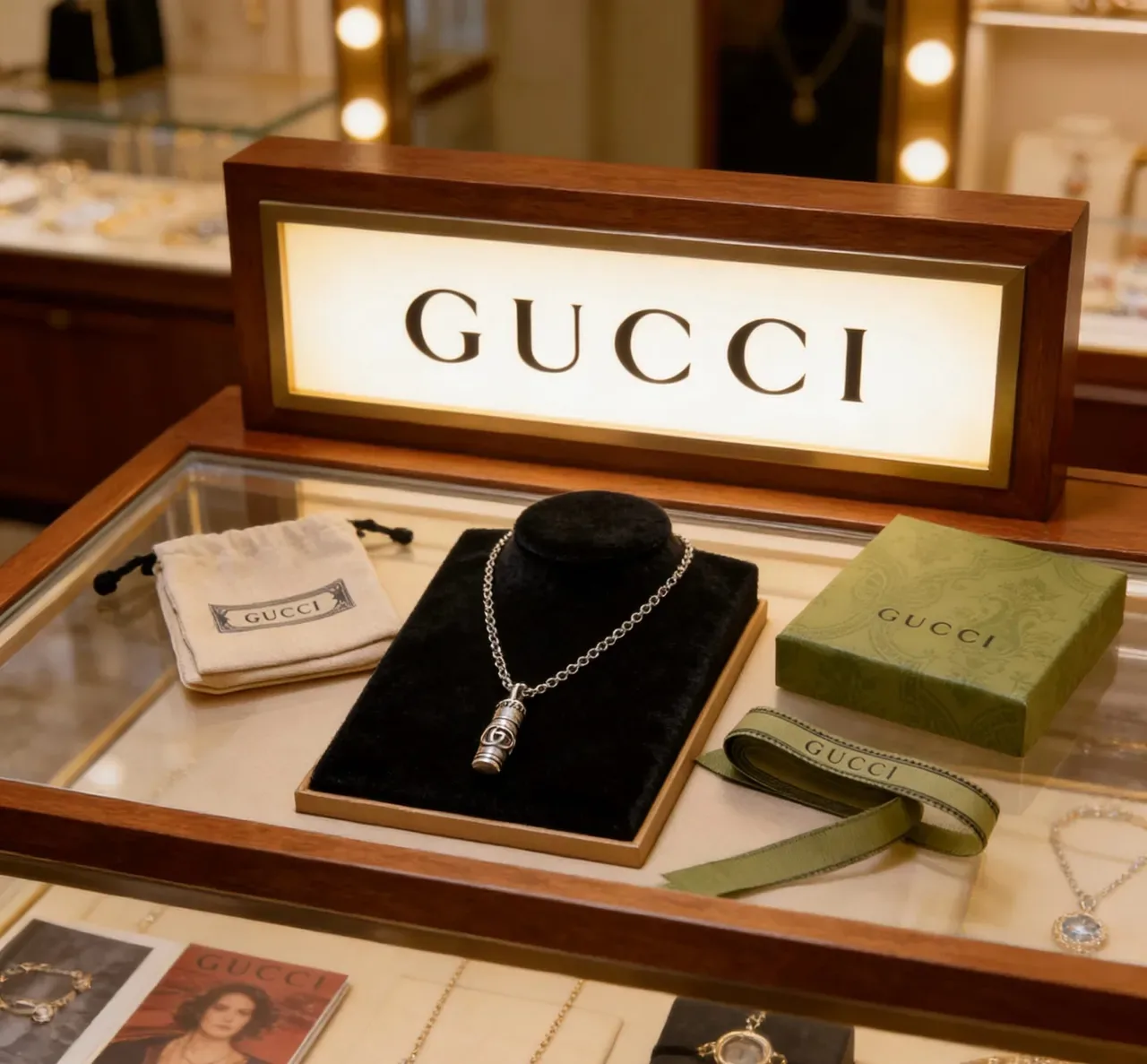 Gucci Silver Chain Cylindrical Pendant Necklace 5