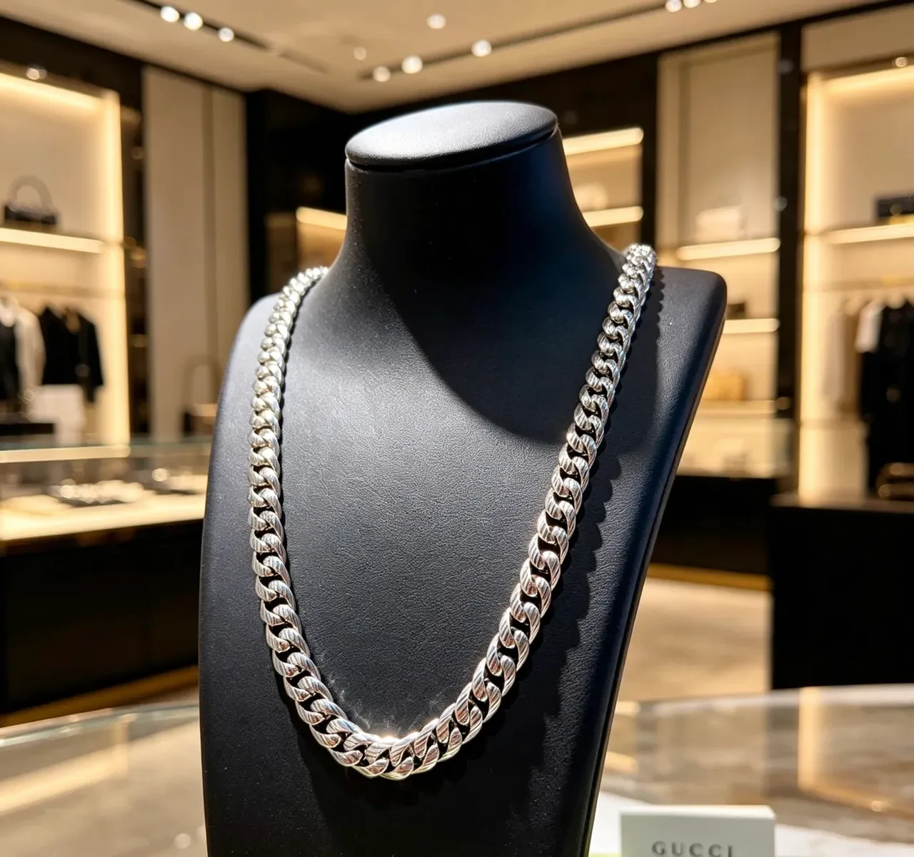 Gucci Silver Green Twisted Curb-Link Chain Double-G-Inspired Toggle Necklace 3