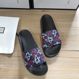 Gucci Slide Black and Navy GG Star Print Slippers