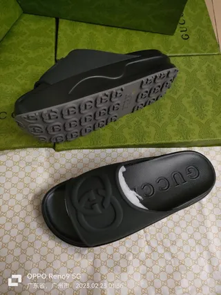 Gucci Slide Black Molded Rubber Interlocking G Logo Slippers 5