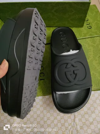 Gucci Slide Black Molded Rubber Interlocking G Logo Slippers 6