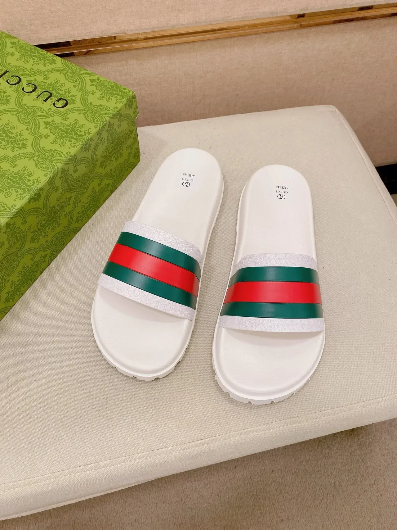 Gucci Slide Black White Rubber Sole Web Stripe Strap Slippers 3
