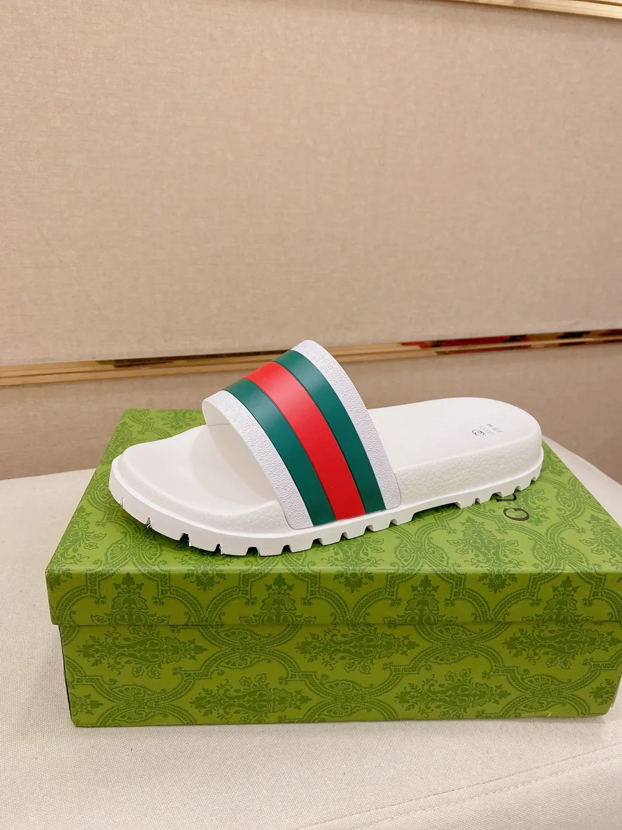 Gucci Slide Black White Rubber Sole Web Stripe Strap Slippers 4