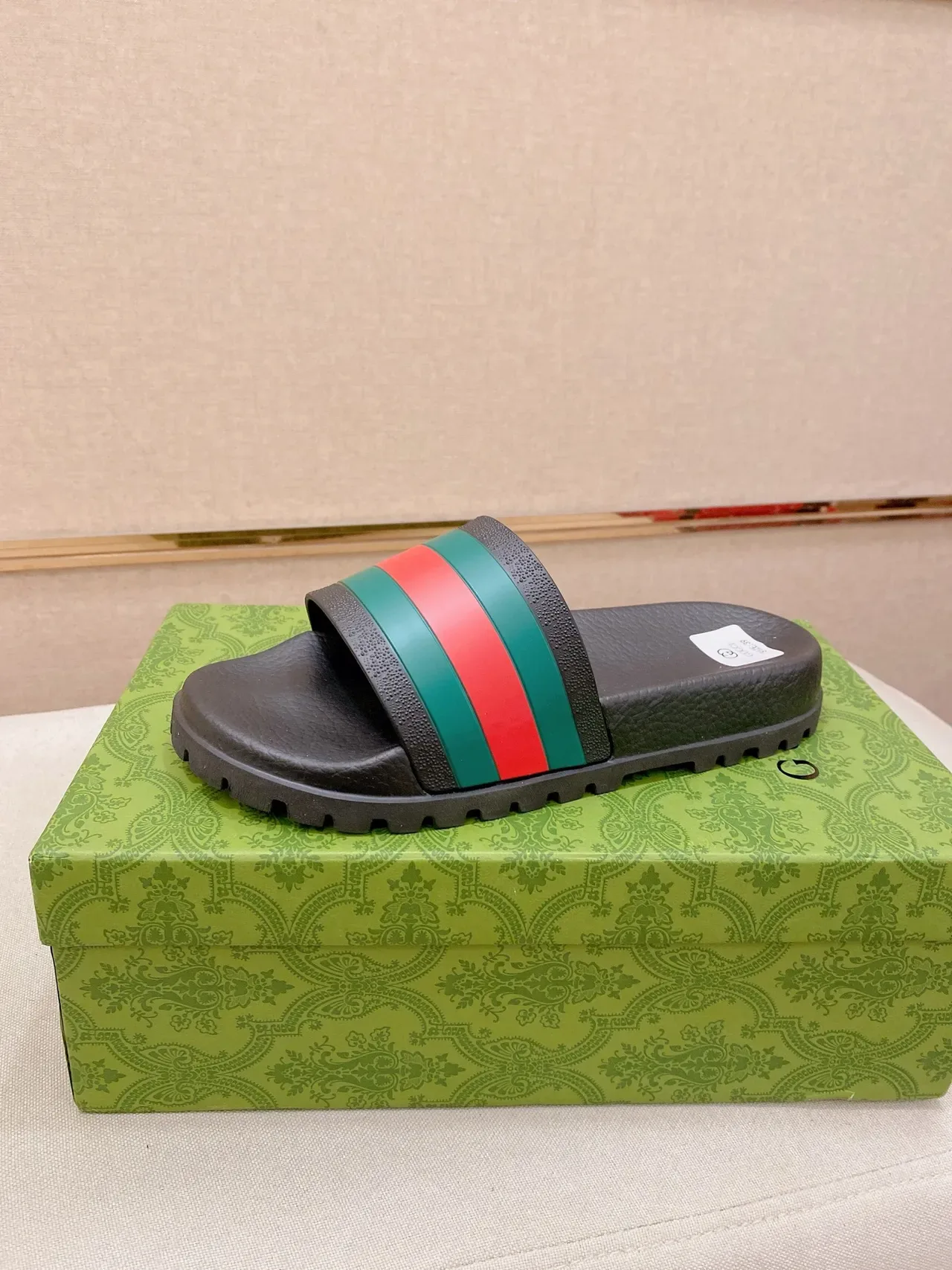 Gucci Slide Black White Rubber Sole Web Stripe Strap Slippers 7
