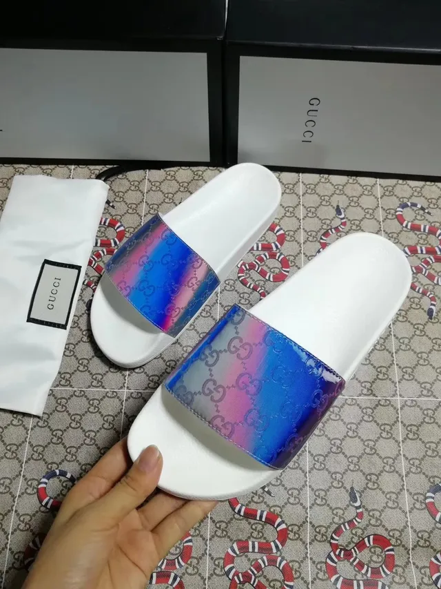 Gucci Slide Iridescent GG Monogram White Slippers 5