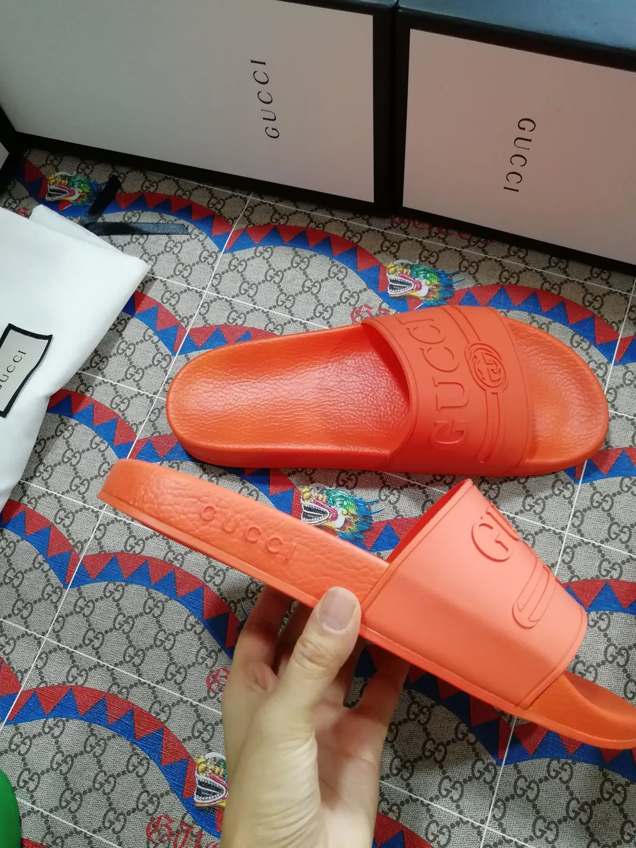 Gucci Slide Orange Molded Rubber Slippers 5