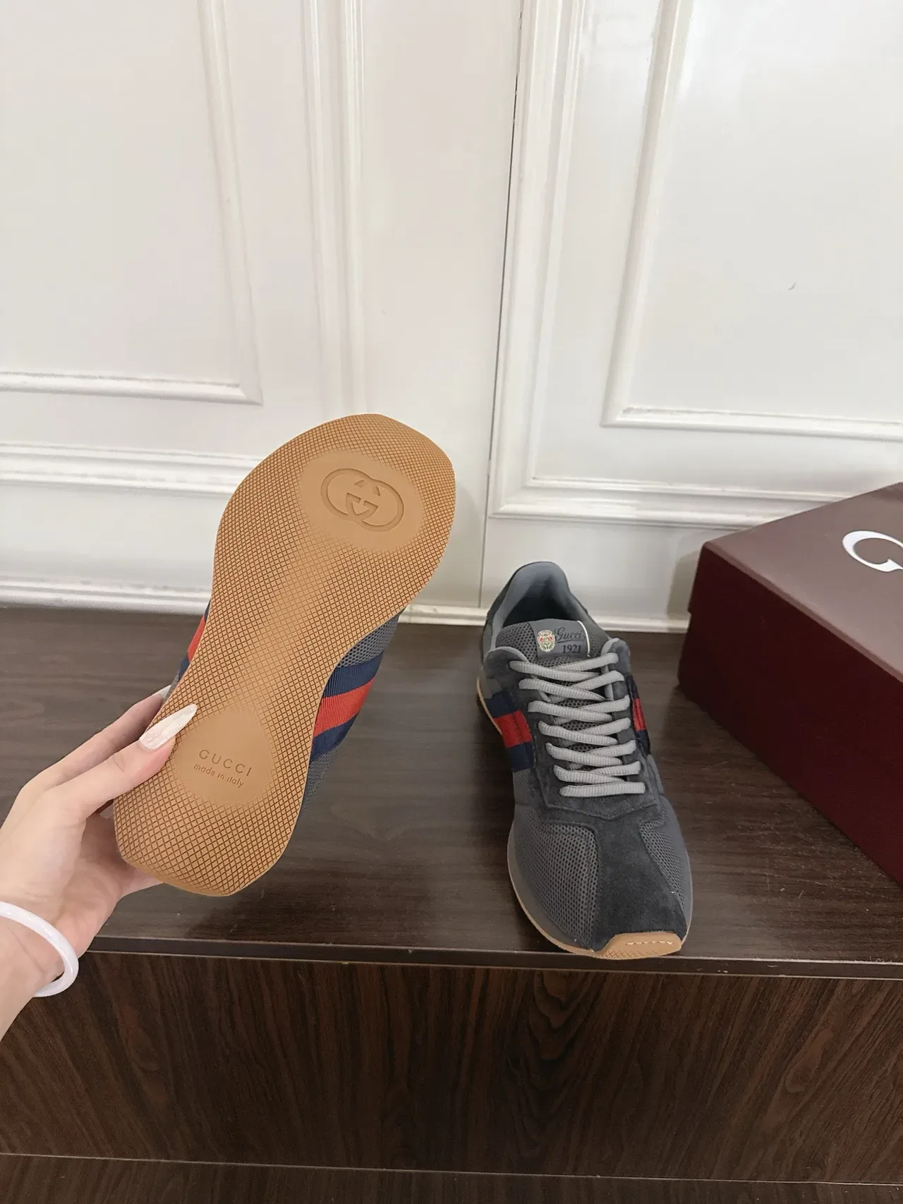 Gucci Tennis 1977 Gray Red Navy Web Stripe Lifestyle Sneakers 2