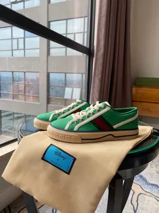 Gucci Tennis 1977 Green Canvas Web Stripe Lifestyle Sneakers 2