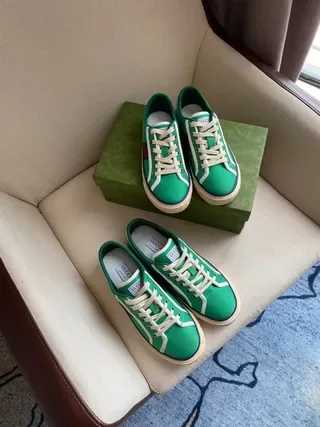 Gucci Tennis 1977 Green Canvas Web Stripe Lifestyle Sneakers 3