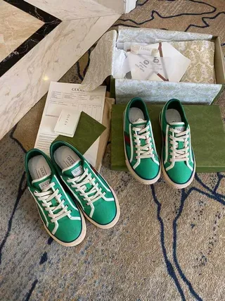 Gucci Tennis 1977 Green Canvas Web Stripe Lifestyle Sneakers 4