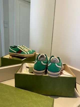 Gucci Tennis 1977 Green Canvas Web Stripe Lifestyle Sneakers 5