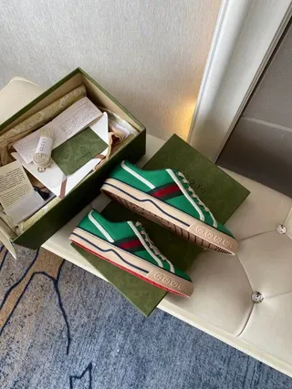 Gucci Tennis 1977 Green Canvas Web Stripe Lifestyle Sneakers 8