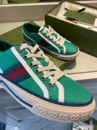 Gucci Tennis 1977 Green Canvas Web Stripe Lifestyle Sneakers 9