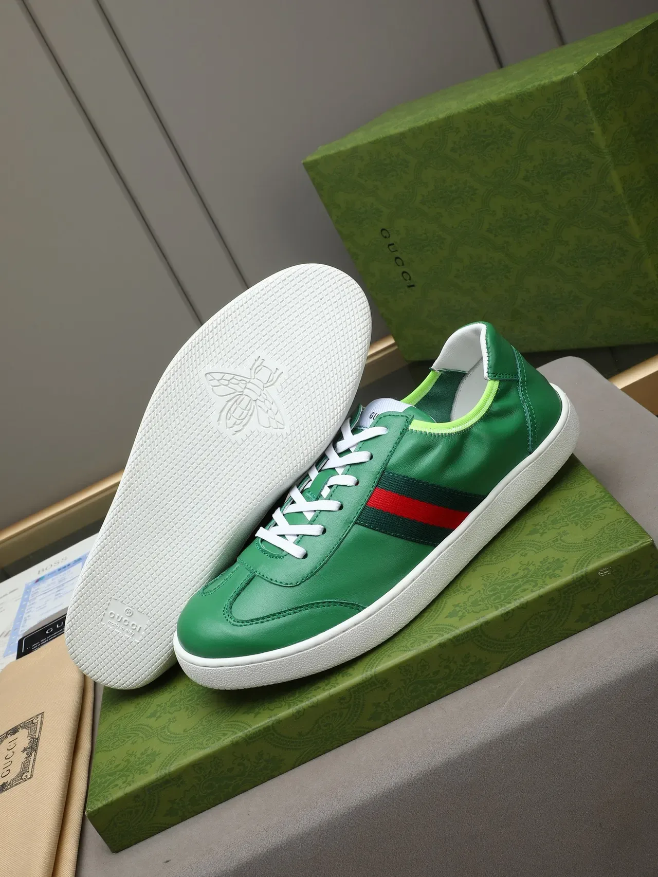 Gucci Tennis 1977 Green Web Stripe Lifestyle Sneakers 4