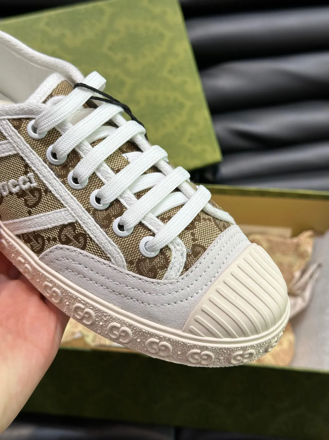 Gucci Tennis 1977 Monogram Canvas White Rubber Toe Cap Lifestyle Sneakers 3