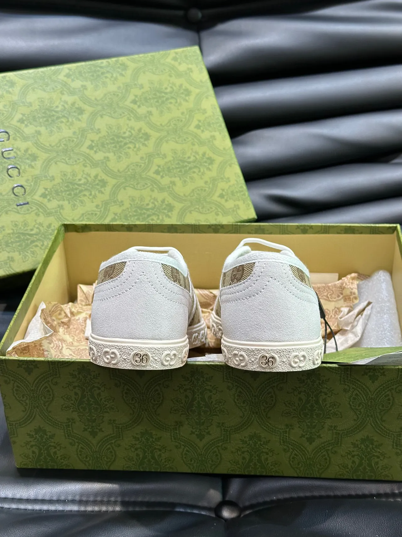 Gucci Tennis 1977 Monogram Canvas White Rubber Toe Cap Lifestyle Sneakers 4