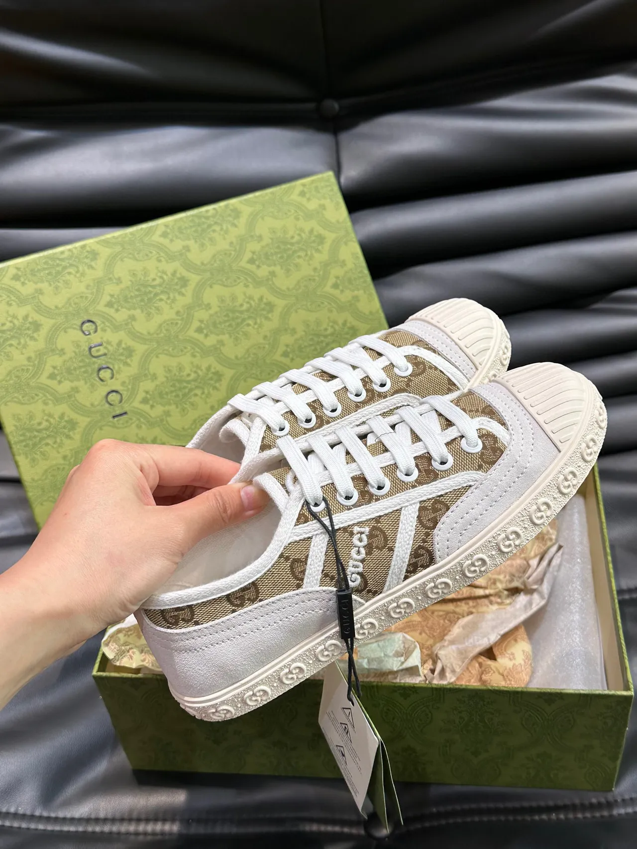 Gucci Tennis 1977 Monogram Canvas White Rubber Toe Cap Lifestyle Sneakers 6