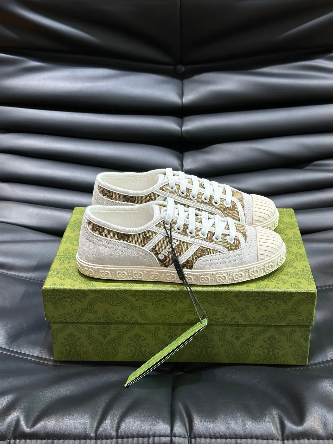 Gucci Tennis 1977 Monogram Canvas White Rubber Toe Cap Lifestyle Sneakers 9