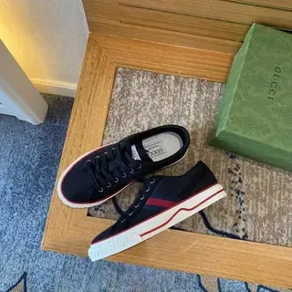 Gucci Tennis 1977 Navy and Red Web Stripe Lifestyle Sneakers