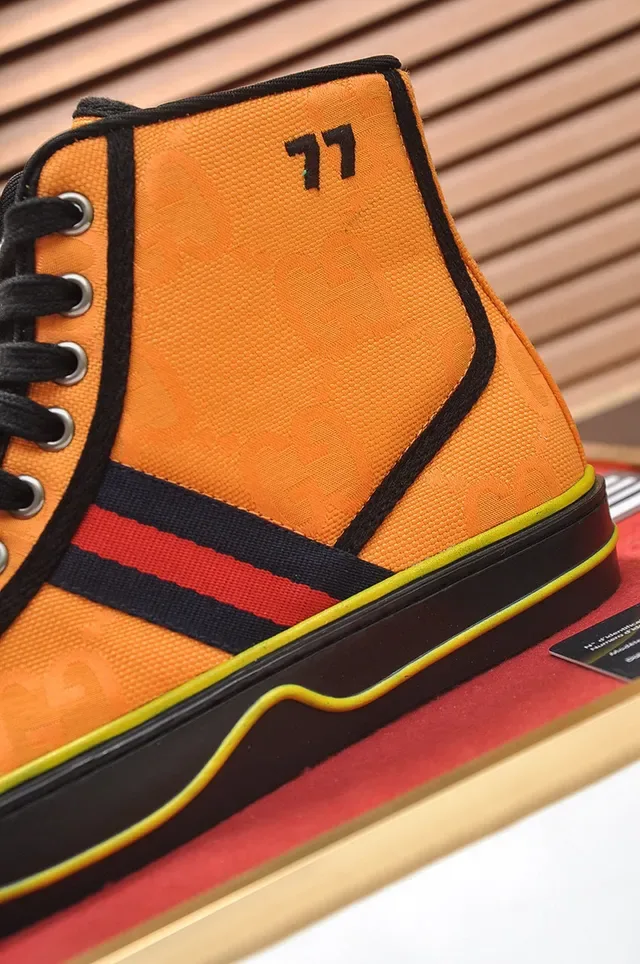 Gucci Tennis 1977 Orange Monogram High-Top Lifestyle Sneakers 2