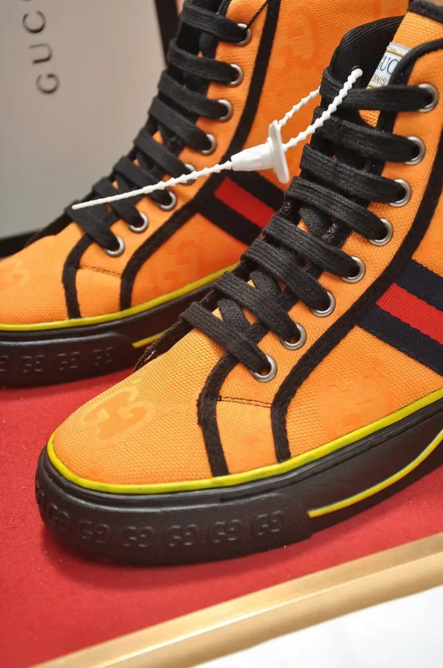 Gucci Tennis 1977 Orange Monogram High-Top Lifestyle Sneakers 3