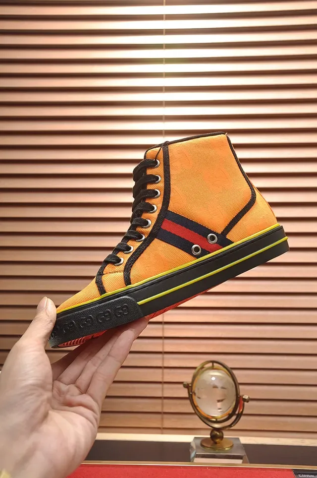 Gucci Tennis 1977 Orange Monogram High-Top Lifestyle Sneakers 5