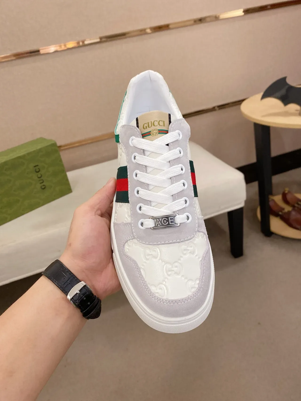 Gucci Tennis 1977 White and Gray Web Stripe Lifestyle Sneakers 5