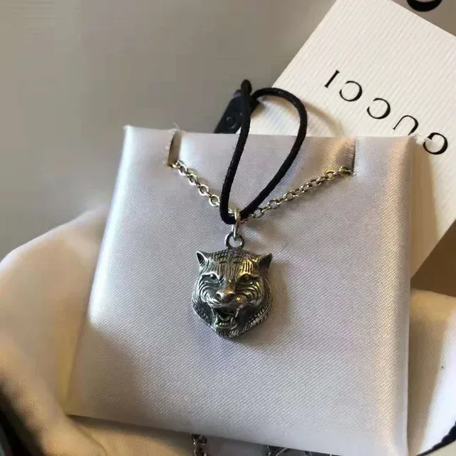 Gucci Tiger Silver Black Head Pendant Metal Necklace 3