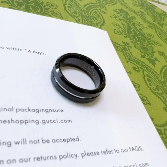 Gucci Two-Tone Black and Silver Engraved Ring 3