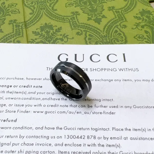 Gucci Two-Tone Black and Silver Engraved Ring 9