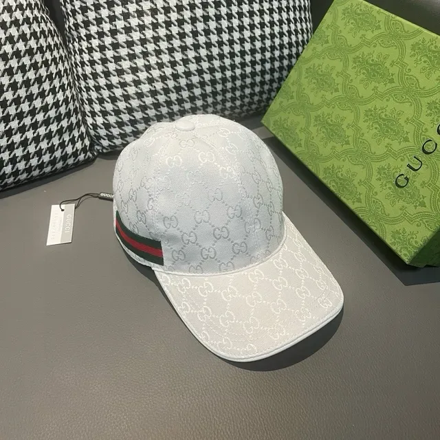 Gucci সাদা কালো GG Monogram Jacquard Web Stripe Accent বেসবল ক্যাপ 2