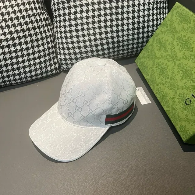Gucci সাদা কালো GG Monogram Jacquard Web Stripe Accent বেসবল ক্যাপ 3
