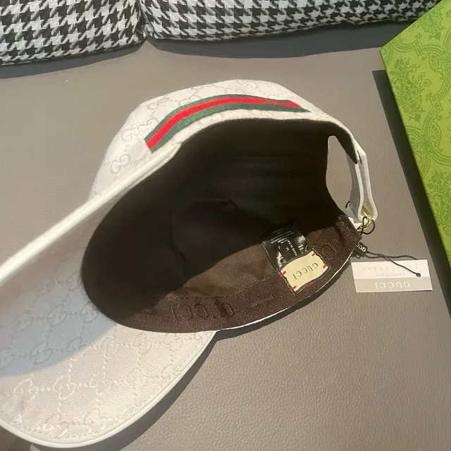Gucci সাদা কালো GG Monogram Jacquard Web Stripe Accent বেসবল ক্যাপ 7