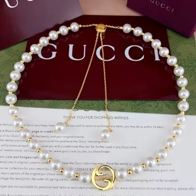 Gucci White Gold Pearl Strand Hardware Bracelet 6