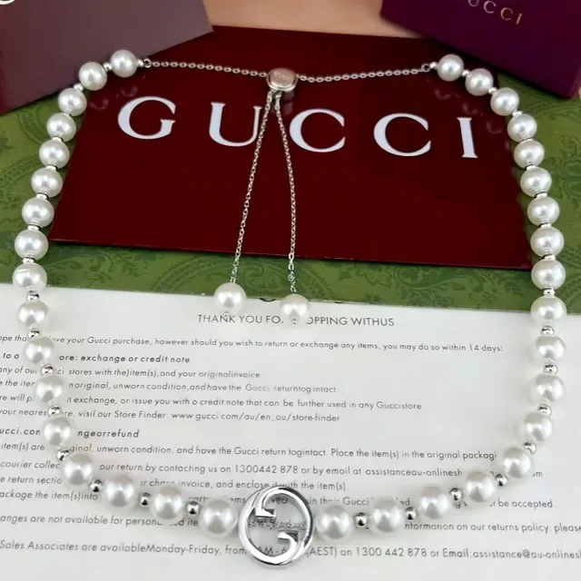Gucci White Gold Pearl Strand Hardware Bracelet 7